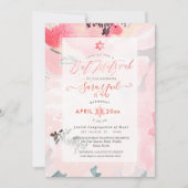 Invitation PixDEzines Floral Aquarelle Bleu Peonies Mitzvah (Devant)