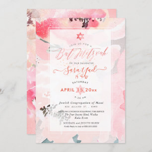 Invitation PixDEzines Floral Aquarelle Bleu Peonies Mitzvah