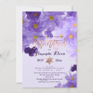 Invitation PixDezines Floral Watercolor Bat mitzvah