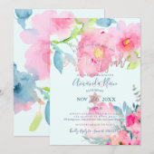 Invitation PixDezines Floral Watercolor Bat mitzvah (Devant / Derrière)