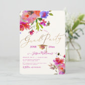 Invitation PixDezines Floral Watercolor Graduation Party (Debout devant)