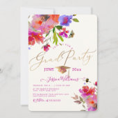 Invitation PixDezines Floral Watercolor Graduation Party (Devant)