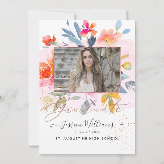 Invitation PixDezines Floral Watercolor Graduation Party (Dos)