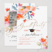 Invitation PixDezines Floral Watercolor Graduation Party (Devant / Derrière)