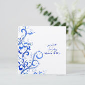 Invitation PixDezines Flourish/tourbillons feuilles/bleu/lila (Debout devant)