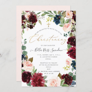 Invitation PixDezines Flush FlowersAquarelle Christening