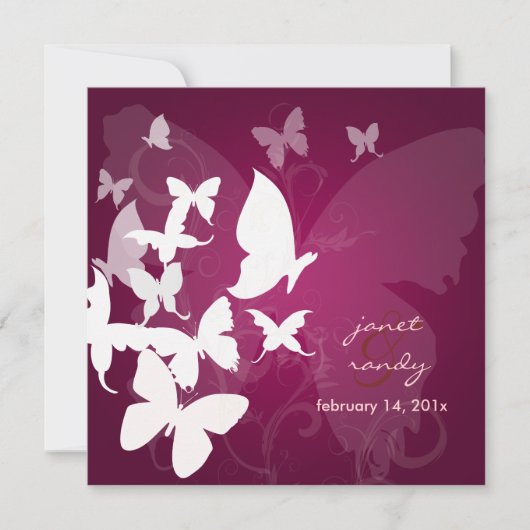 Invitation PixDezines Fluttering par... papillons blanc/prune (Devant)