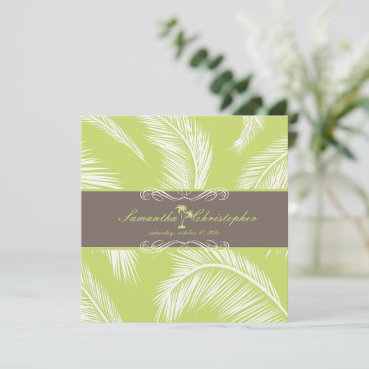 Invitation PixDezines Fronds Palm, Cocoa+Lime (Debout devant)