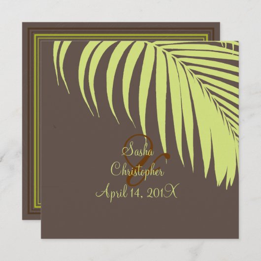 Invitation PixDezines Fronds Palm, Mint Chocolat (Devant / Derrière)