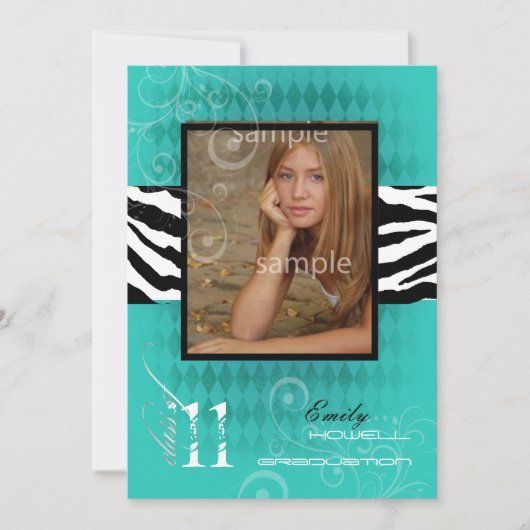 Invitation PixDezines Graduation, Arlequin Turquoise (Devant)