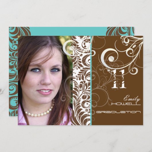 Invitation PixDezines Graduation, Bellissimo Damask (Devant / Derrière)