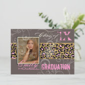 Invitation PixDezines Graduation/cheetah, néon rose (Debout devant)