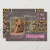 Invitation PixDezines Graduation/cheetah, néon rose (Devant / Derrière)
