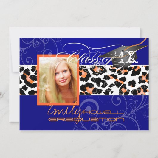 Invitation PixDezines Graduation Orange Leopard/DO-IT-YOURSEL (Devant)