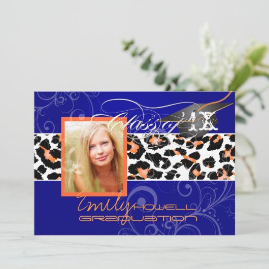 Invitation PixDezines Graduation Orange Leopard/DO-IT-YOURSEL (Debout devant)