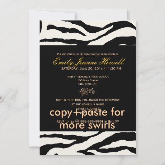Invitation PixDezines Graduation, Zebra Print (Dos)