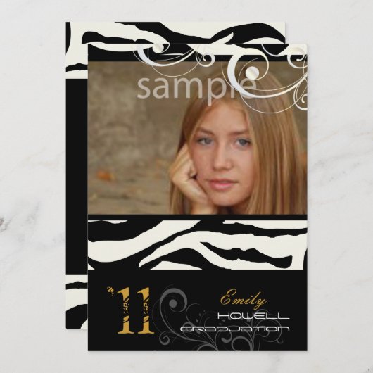 Invitation PixDezines Graduation, Zebra Print (Devant / Derrière)