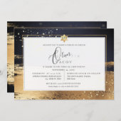 Invitation PixDezines GRAPHITE GREY GOLD BRUSHSTROKE Mitzvah (Devant / Derrière)