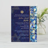 Invitation PixDezines grunge stars/Bar Mitzvah/bleu foncé/or (Debout devant)