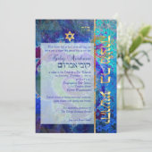 Invitation PixDezines grunge stars/Bar Mitzvah/bleu foncé/or (Debout devant)