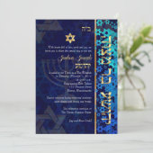 Invitation PixDezines grunge stars/Bar Mitzvah/bleu foncé/or (Debout devant)