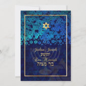 Invitation PixDezines grunge stars/Bar Mitzvah/bleu foncé/or (Dos)
