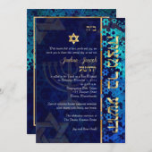 Invitation PixDezines grunge stars/Bar Mitzvah/bleu foncé/or (Devant / Derrière)