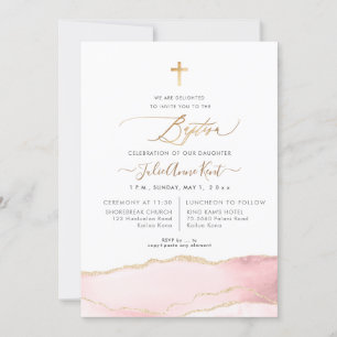 Invitation PixDezines H2 Agate Blush Pink Gold Baptism