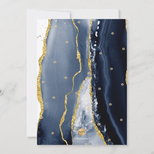 Invitation PixDezines H2 Agate, Minuit en Or Bleu (Dos)