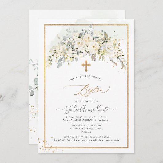 Invitation PixDezines H2 Albâtre Rose Baptême (Devant / Derrière)