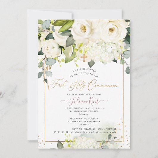 Invitation PixDezines H2 Albâtre Rose Première Communion Sain (Devant)
