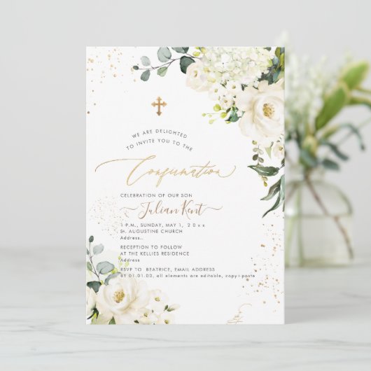 Invitation PixDezines H2 Albâtre Roses Hydrangeas (Debout devant)