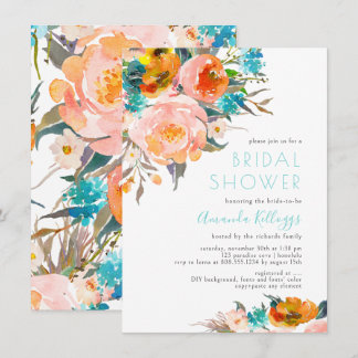 Invitation PixDezines H2 Aqua Péches Pivoines Mariage