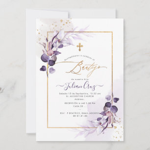 Invitation PixDezines H2 Aubergine Eucalyptus Bautizo