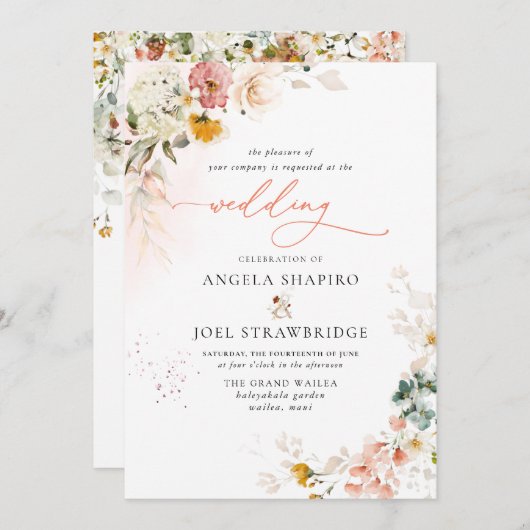 Invitation PixDezines H2 Automne Fleurs Jardin Boho Mariage (Devant / Derrière)