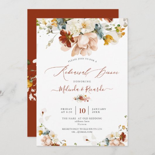 Invitation PixDezines H2 Automne Jardin Fleurs Répétition Dîn (Devant / Derrière)