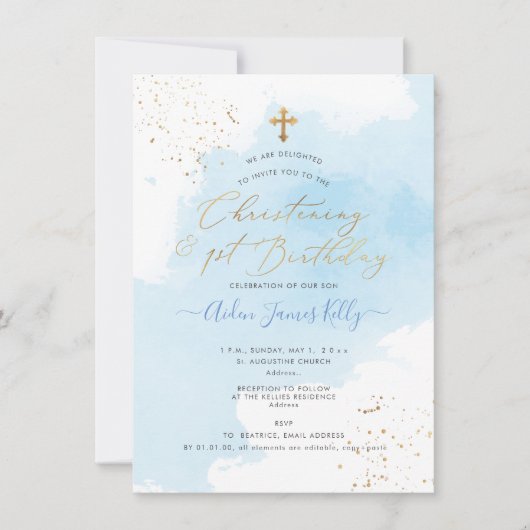 Invitation PixDezines H2 Baptême Bleu + 1er Anniversaire (Devant)