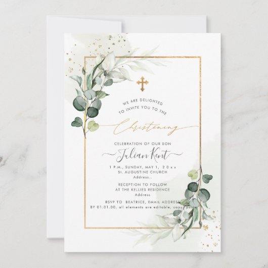 Invitation PixDezines H2 Baptême Eucalyptus (Devant)