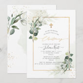 Invitation PixDezines H2 Baptême Eucalyptus (Devant / Derrière)