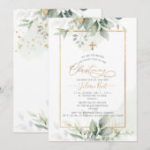 Invitation PixDezines H2 Baptême Eucalyptus Vert Or (Devant / Derrière)