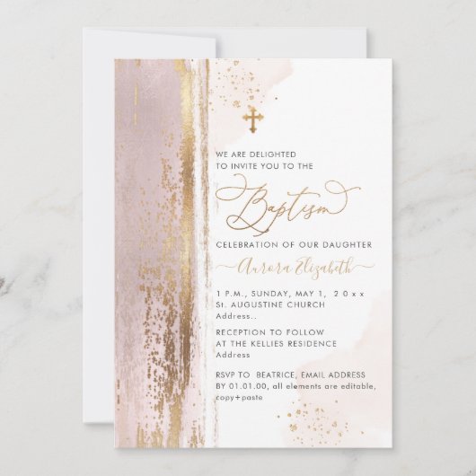 Invitation PixDezines H2 Baptême Rose Pâle (Devant)