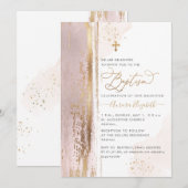 Invitation PixDezines H2 Baptême Rose Pâle (Devant / Derrière)