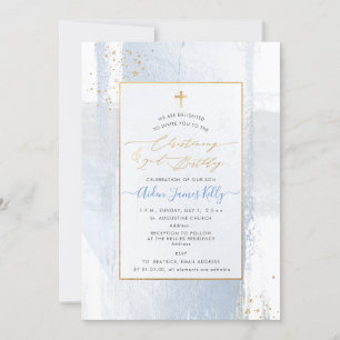 Invitation PixDezines H2 Bleu Christening+2e Anniversaire Inv