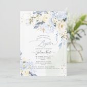 Invitation PixDezines H2 Bleus Hortensias Roses Crème Baptême (Debout devant)