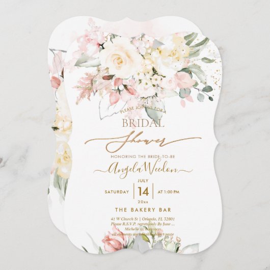 Invitation PixDezines H2 Blush Alabaster Rose Fête des mariée (Devant / Derrière)