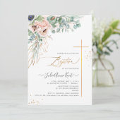 Invitation PixDezines H2 Blush Anémones Baptême (Debout devant)