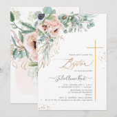 Invitation PixDezines H2 Blush Anémones Baptême (Devant / Derrière)