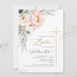Invitation PixDezines H2 Blush Blanc+Blush Pivoines Baptême