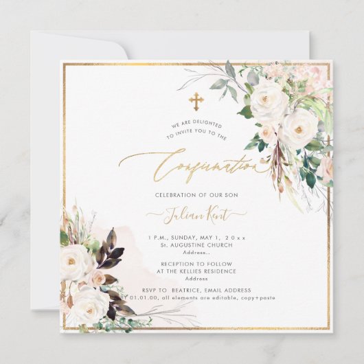 Invitation PixDezines H2 Blush Crème Roses Confirmation (Devant)
