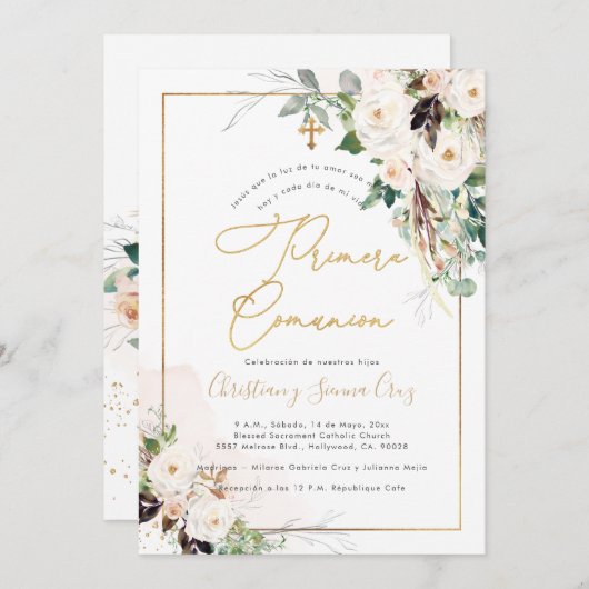 Invitation PixDezines H2 Blush Rose Primera Comunion (Devant / Derrière)